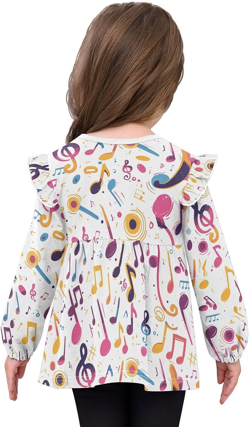 visesunny Toddler Clothes for Girls Colorful Musical Symbol Long Sleeve Fall Shirts Cotton Top with Ruffle Collar