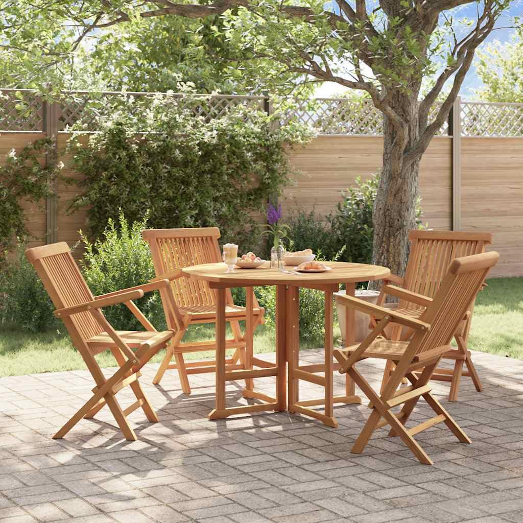 Set di 5 mobili da giardino pieghevoli in legno massello teak, mobili da giardino pieghevoli in legno di teak con tavolo da pranzo e sedie, struttura in legno stabile per fino a 110 kg per
