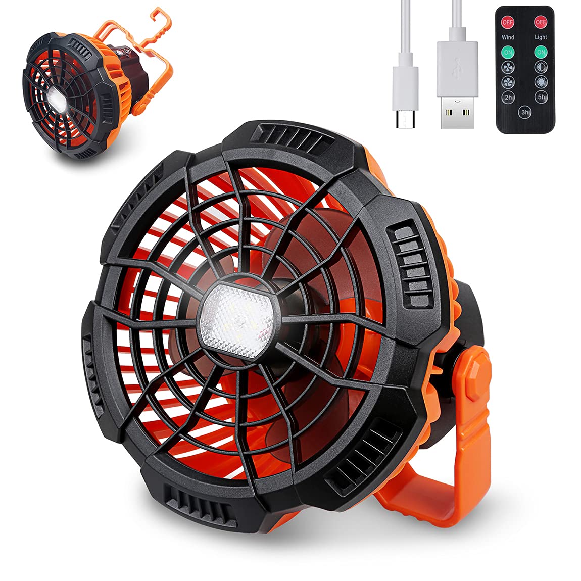 Camping Fan with Camping Lantern USB Rechargeable, 5200mAh Battery Portable Tent Fan with Remote Control, Ceiling Fans for Tents with LED Lantern, Camping Light for Camping Tent,Home,Emergency,Office
