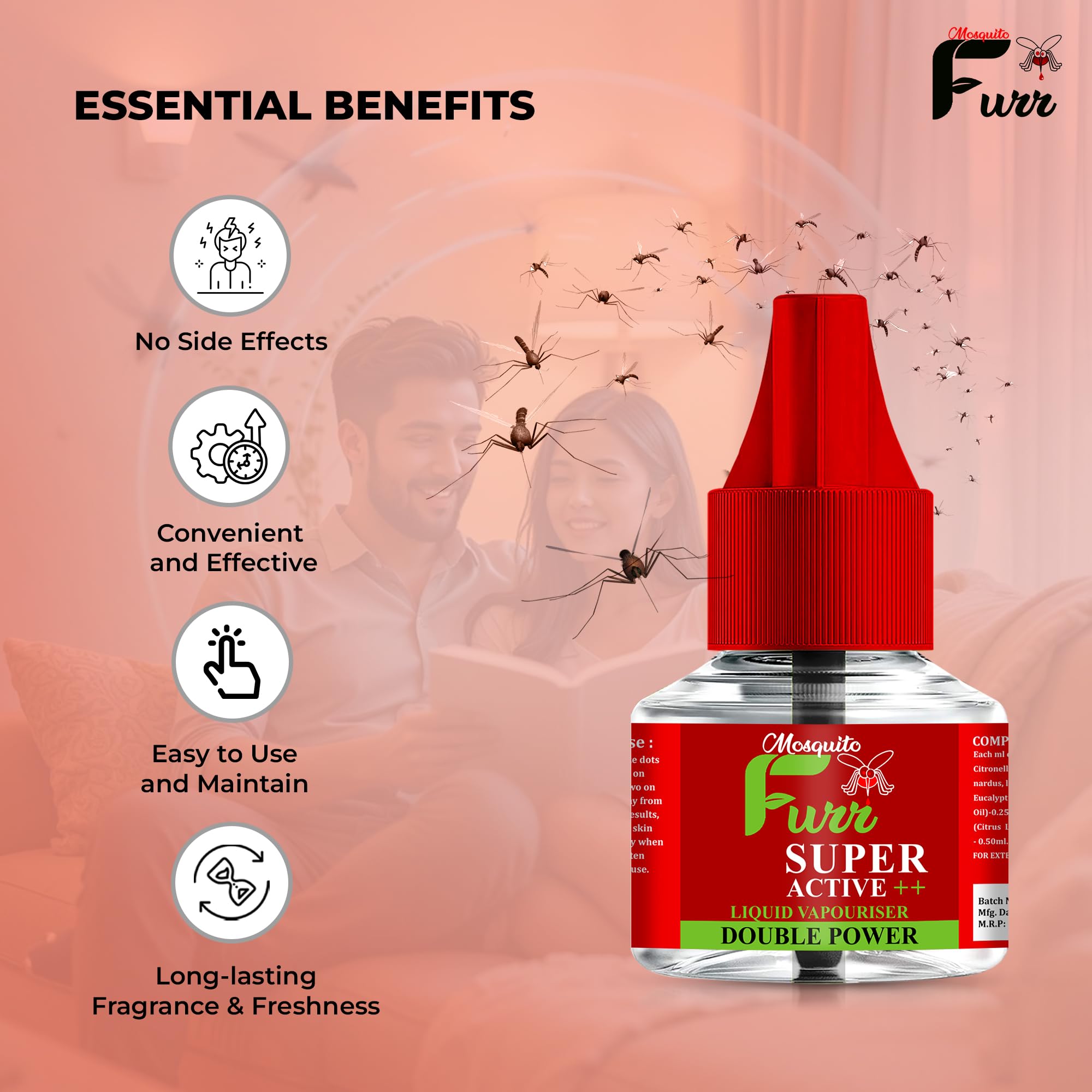 MOSQUITO FURR Mosquito Repellent Liquid Vaporizer 45ml | Pack Of 4 Mosquito Vaporiser Refill With Machine 4
