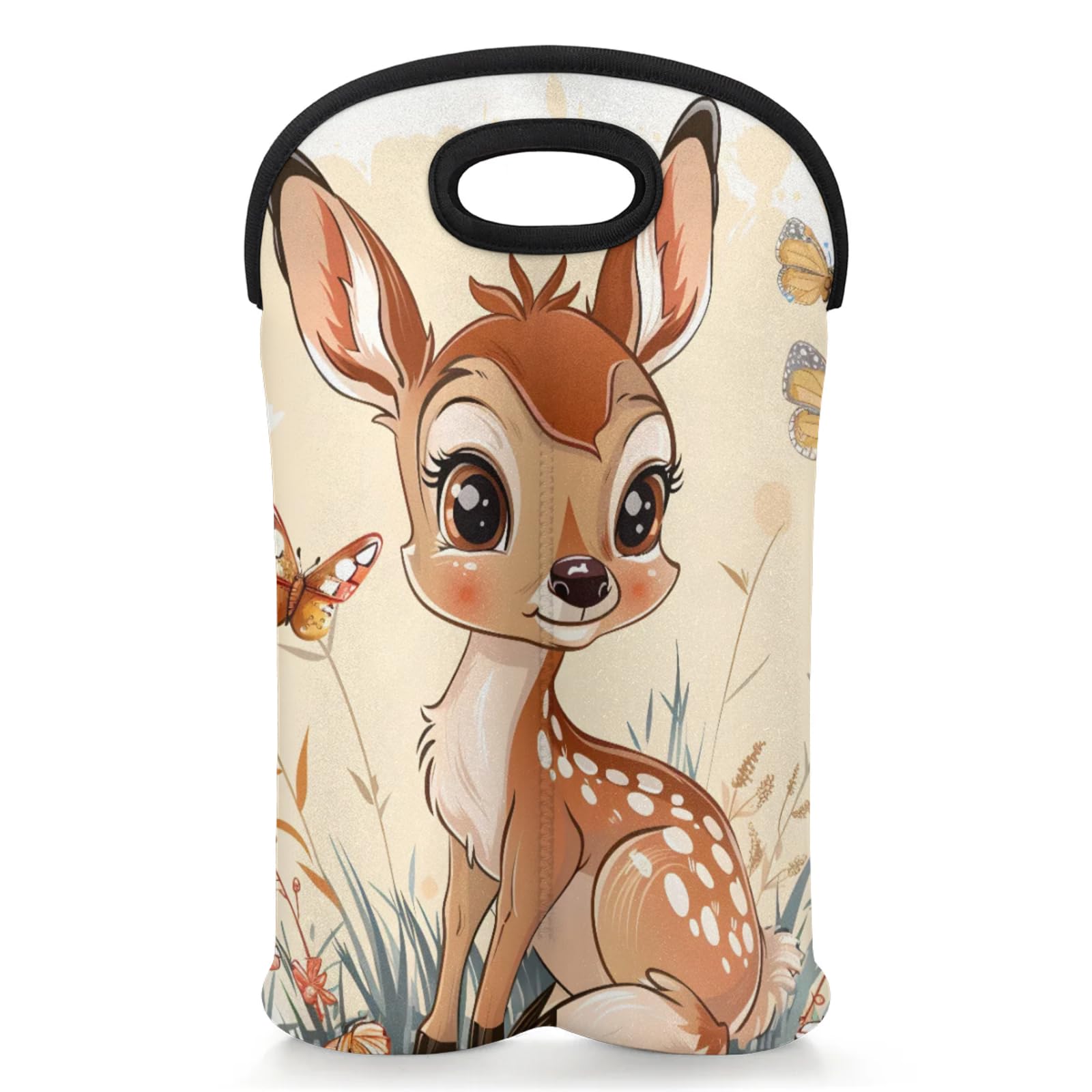 GzLeyigou 2 Bottles Deer Butterfly Wine Bag Sleeve Totes Neoprene Protective Wine Carrier Bag for Wine,Water, Champagne, Beer, Baby Bottles,Gift 14.5 x 10 Inches
