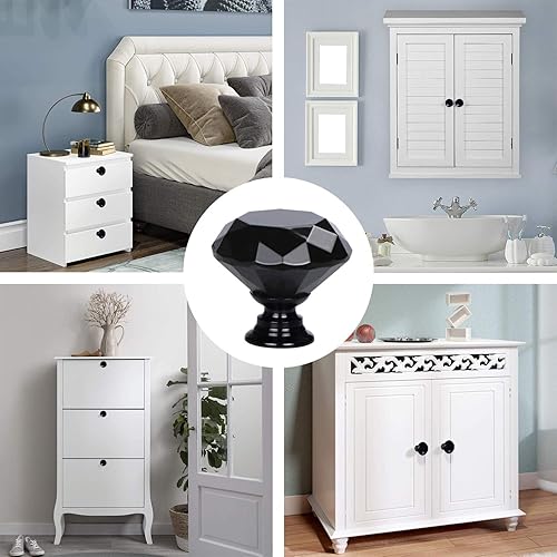 Miniatura 5 de STMK Paquete de 10 pomos para cajones, tiradores de cristal negro con forma de diamante de 1.18 pulgadas, manijas con tornillos para el hogar