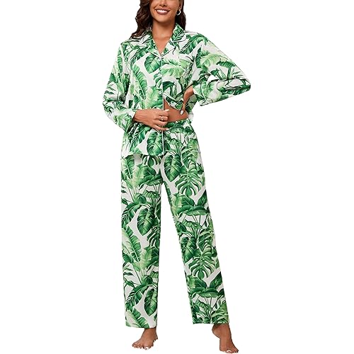 UMBY Silk Satin Pajamas for Women Set 2 Piece Silk Pjs Long Sleeve Top Cozy Sleepwear Silky Pajamas