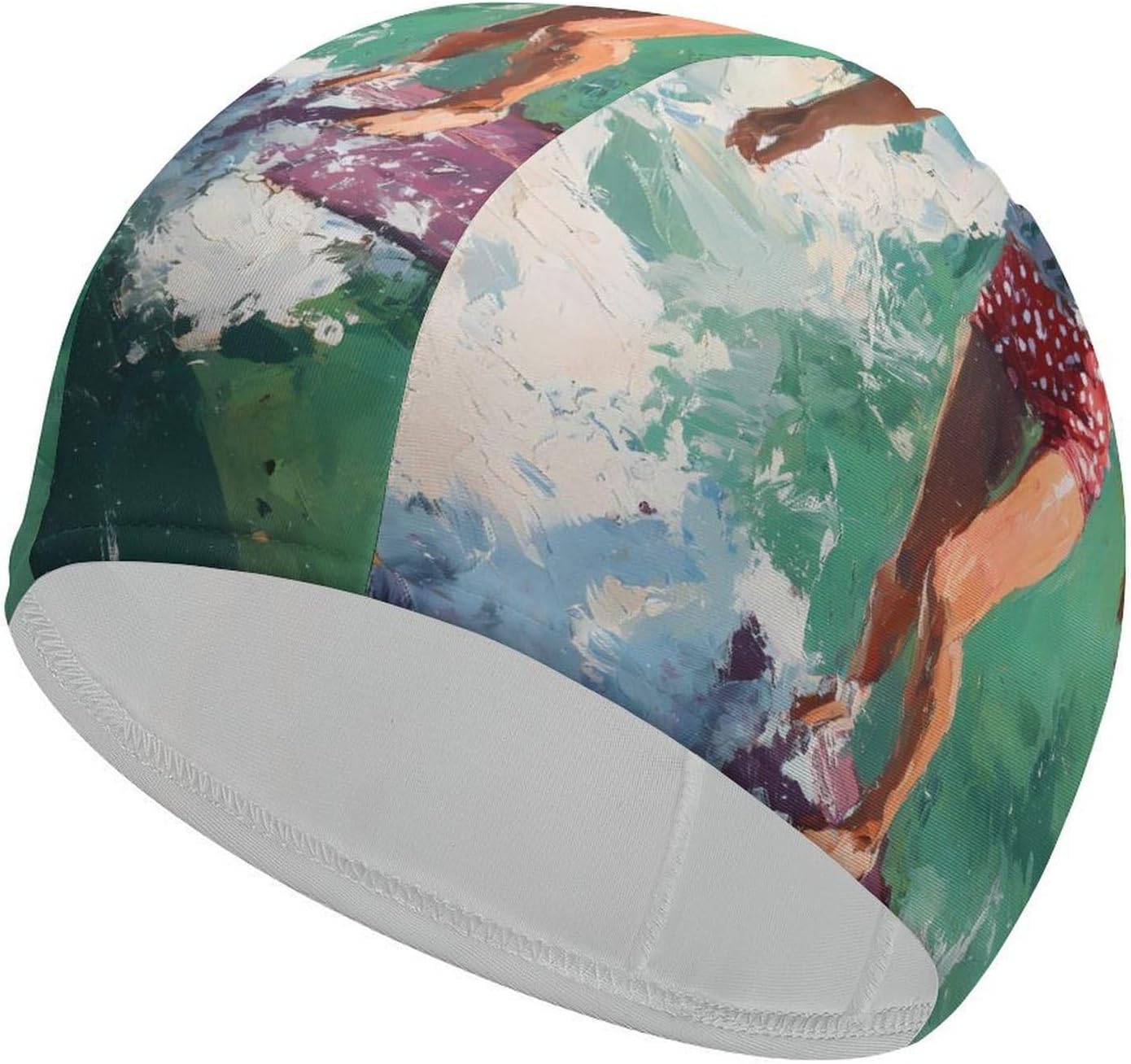 Young Woman Surf Surfing Ocean Waves Womens Swim Cap for Men Adult Swimming Hat Curly Short Medium Long Hair