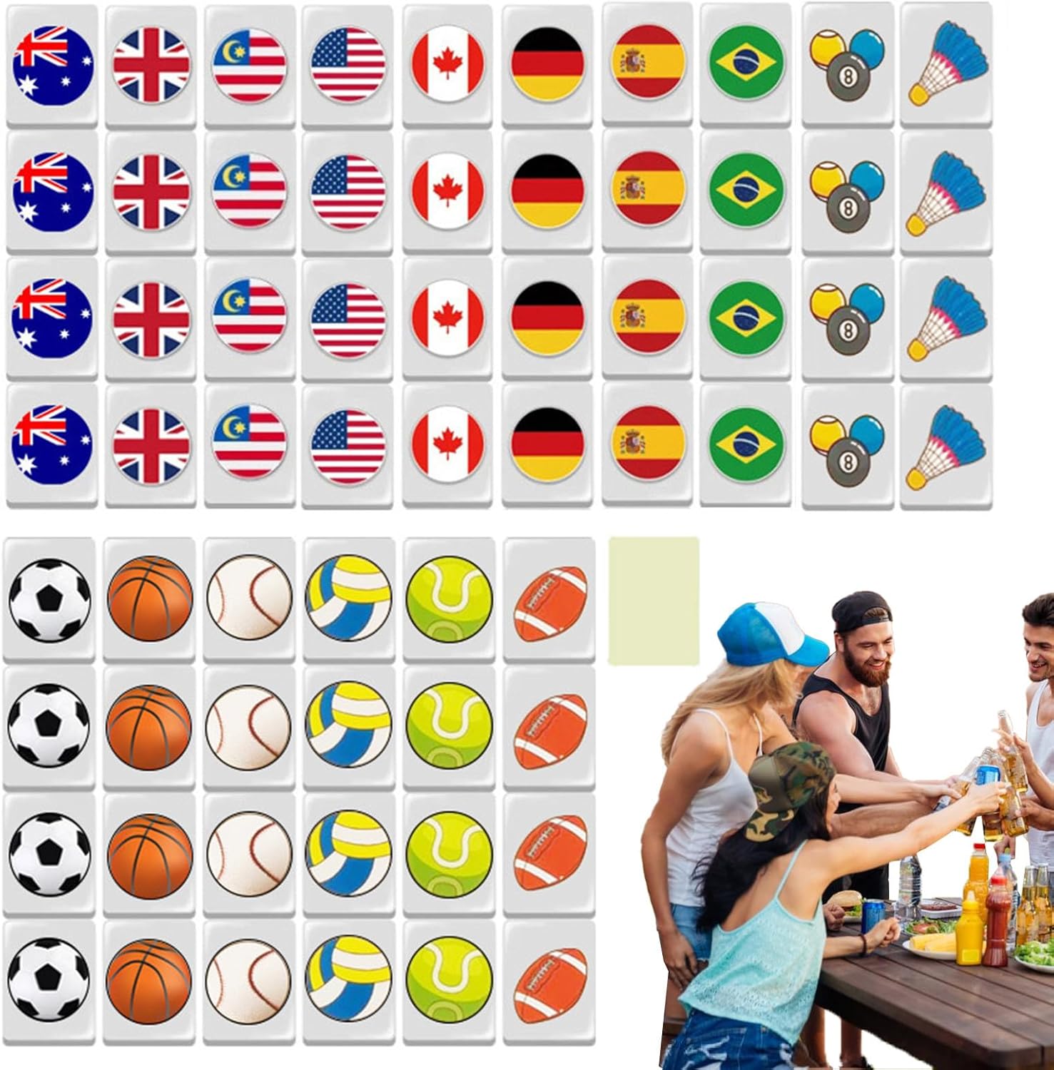 Mahjong Game Set, Game Blocks, 24mm Flag Pattern Mahjong Tile Set with 65 Tiles, Seaside Escape Game Blocks, National Flag Mahjong Game Set for Party, Bar, Home, Refer to Description