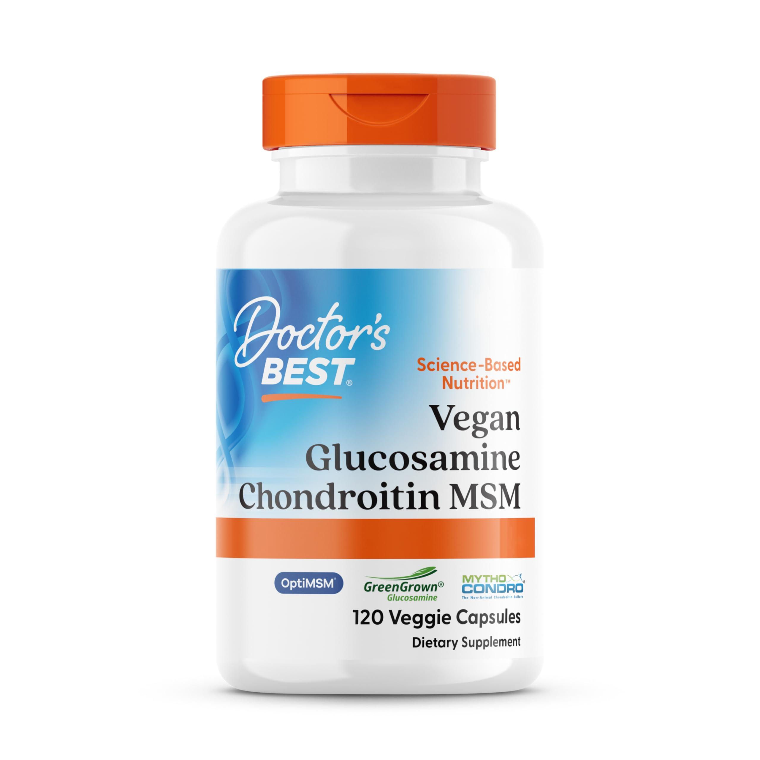 Doctor's Best, Vegan Glucosamine Chondroitin MSM, Altamente Dosato, 120 Capsule vegane, Testato in Laboratorio, Senza Glutine, Vegetariano, Senza Soia, Non OGM