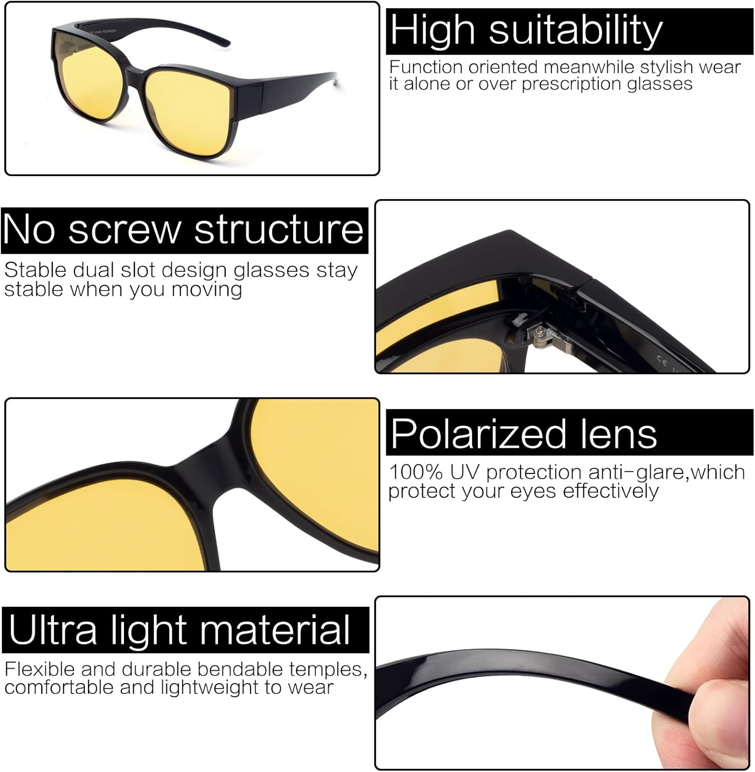 Face Shadow Night Driving Glasses Ultralight to Fit Over Glasses for Women Men, Anti Glare HD Night Vision Glasses - 2 Pack - Image 4