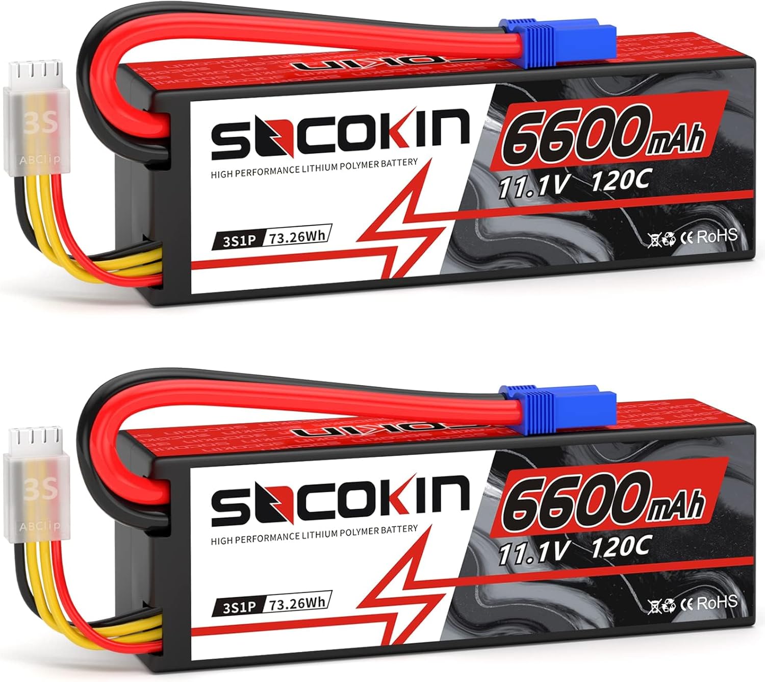 3S Lipo Battery 11.1V 6600mAh 120C Lipo RC Battery with EC5 Connector Hardshell Lipos for 1/8 and 1/10 Scale RC Trucks Buggies Cars Boats Drones Vehicles