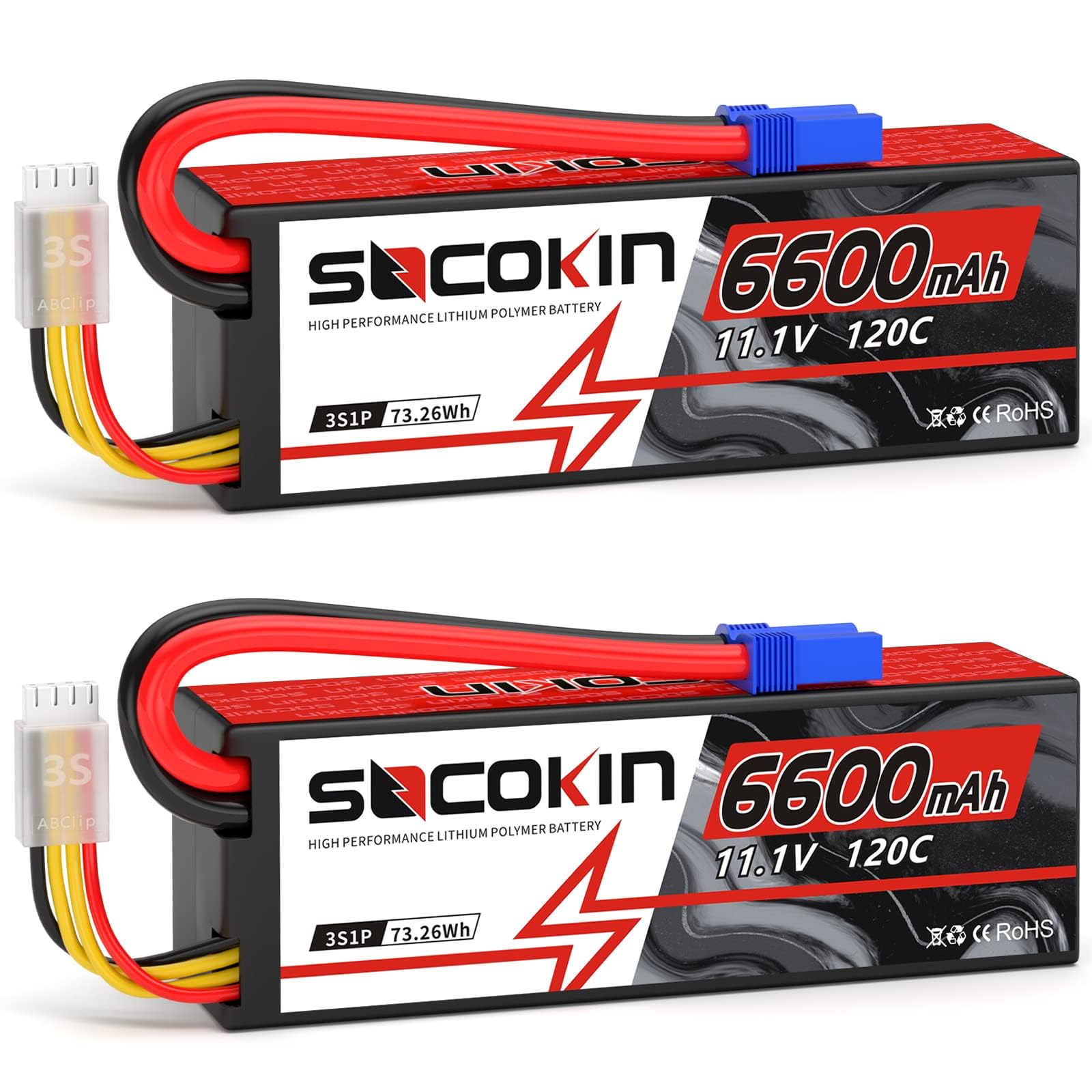 Photo 1 of Socokin 3S Lipo Battery 11.1V 6600mAh 120C Lipo RC Battery with EC5 Connector Hardshell Lipos for 1/8 and 1/10 Scale RC Trucks Buggies Cars Boats Drones Vehicles