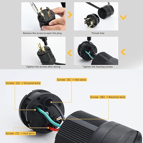 Miniatura 9 de STARELO 30 amperios, enchufe de bloqueoconector para grupo electrógeno, NEMA L14-30P y L14-30C, 125250V 3 polos 4 cables de conexión a tierra de