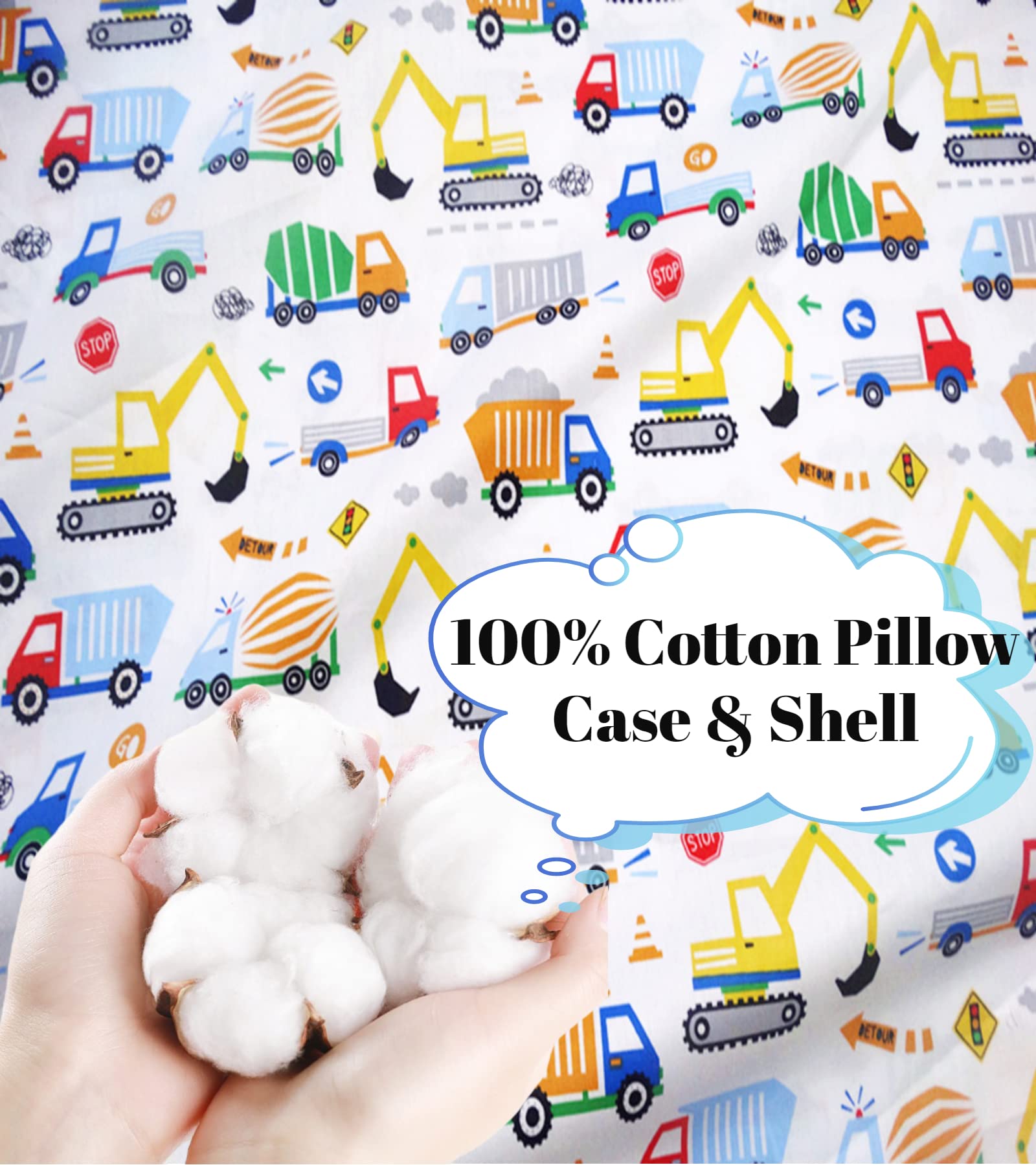 Cuscino per Bambini e Federa, 33 x 45 cm, Morbido Cotone Biologico, Lavabile, per Dormire, a Partire dai 2 Anni, per la Testa e Auto