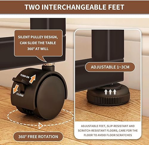 Miniatura 3 de Escritorio plegable móvil con 6 ruedas, escritorio portátil para computadora pequeño con estantes de almacenamiento, escritorios plegables para