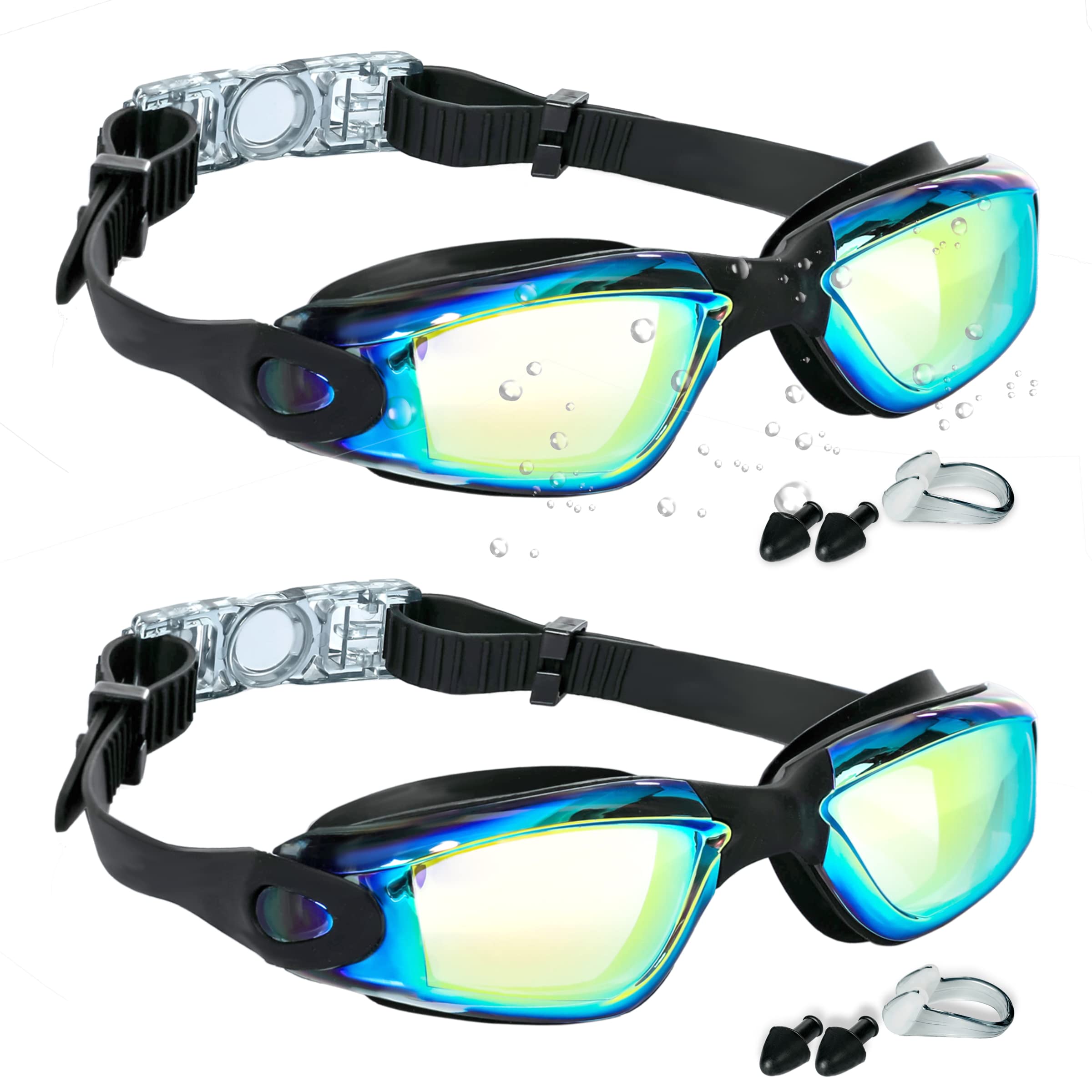 MUETKNYE Swim Goggles 2 Pack Swimming Goggles Anti Fog No Leaking For Adult Women Men Youth (Double Aqua)