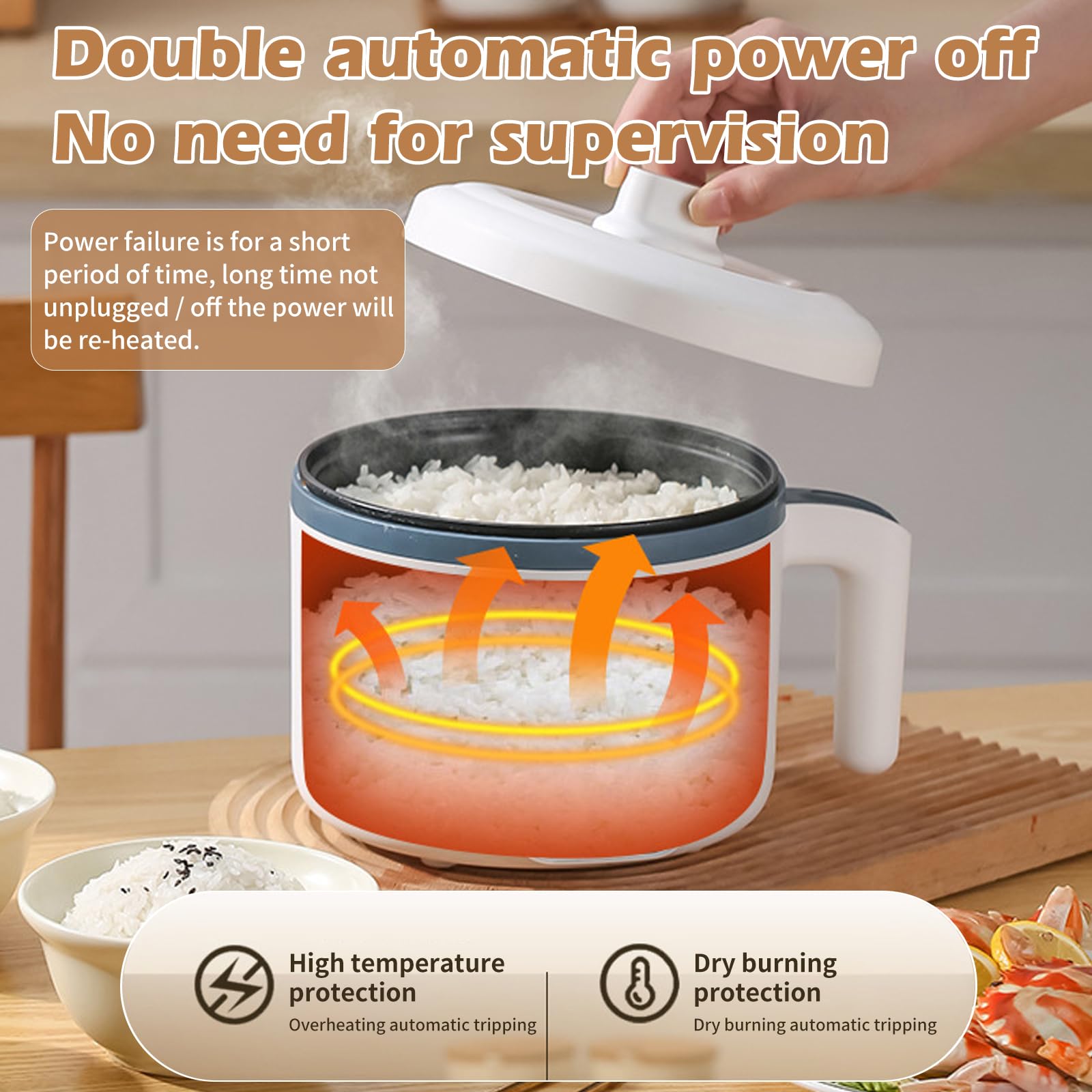 Elektrische Hot Pot, 1.7 L Tragbare Mini Antihaft Multikocher, 220V Elektrischer Kochtopf mit Duale Leistungssteuerun, Multifunktionaler Reisekocher, Anti-Trocken-Brandschutz