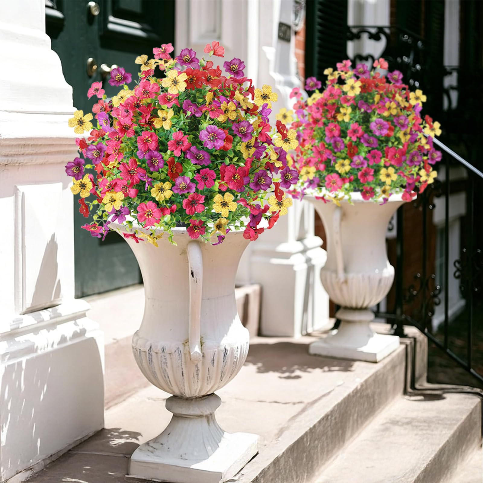 2 Pezzi Bossi Finto Esterno 60 cm Bosso Artificiale con Picchetto Piante Finte Arte Topiaria Alberi Arbusti e Cespugli Finti Resistenti ai Raggi UV per Balcone Terrazza Giardino Deco, Colorato