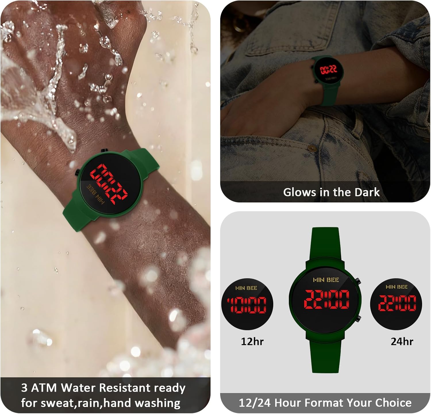 Digital Watch for Women Ceramic Metal Watch Case Easy to Read LED Numerals Silicone Wristwatch,Non-Smart Timepiece Fashion Wristwatch for Daily/Party,Casual Sports Style,Water Resistant 100 feet