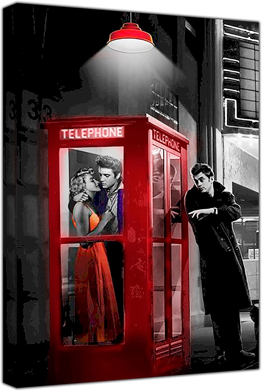 Poster Marilyn Monroe et Elvis cabine rouge tableau toile 60x90cm sans cadre pour salon