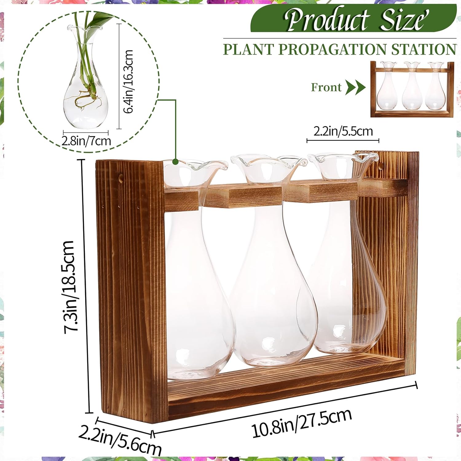 Glass Plant Propagation Station Bulb Planter Vase with Wooden Stand Birthday Gifts for Women Mom Plant Lovers Office Home Decoration - Image 2