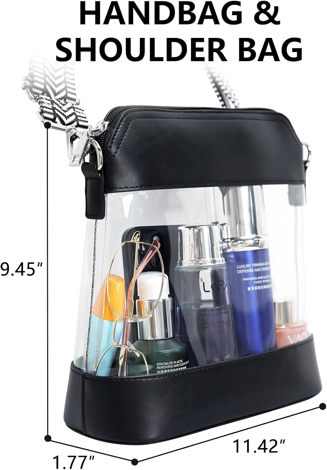 Clear Stadium Bag Approved for All Events, Clear Crossbody Purse for Women, Transparent Bag with Adjustable Strap