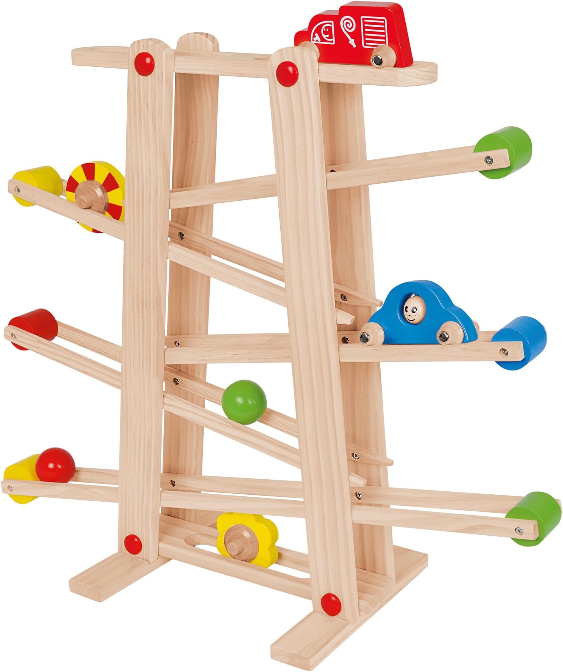 Eichhorn 100002029 Wooden Game | Marble Run for Kids with Colourful Cars and Bright Shapes | Multi-Level Play | for Ages 1+, Multicolour, Large