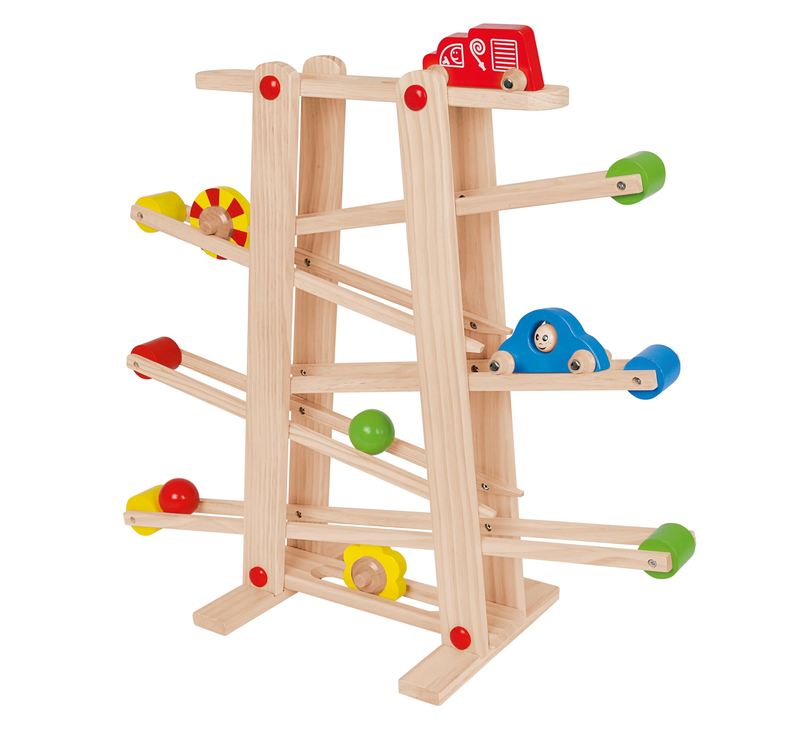 Eichhorn Wooden Marble Run Game | Marble Run for Kids with Colourful Cars and Bright Shapes | Multi-level Play | For Ages 1+