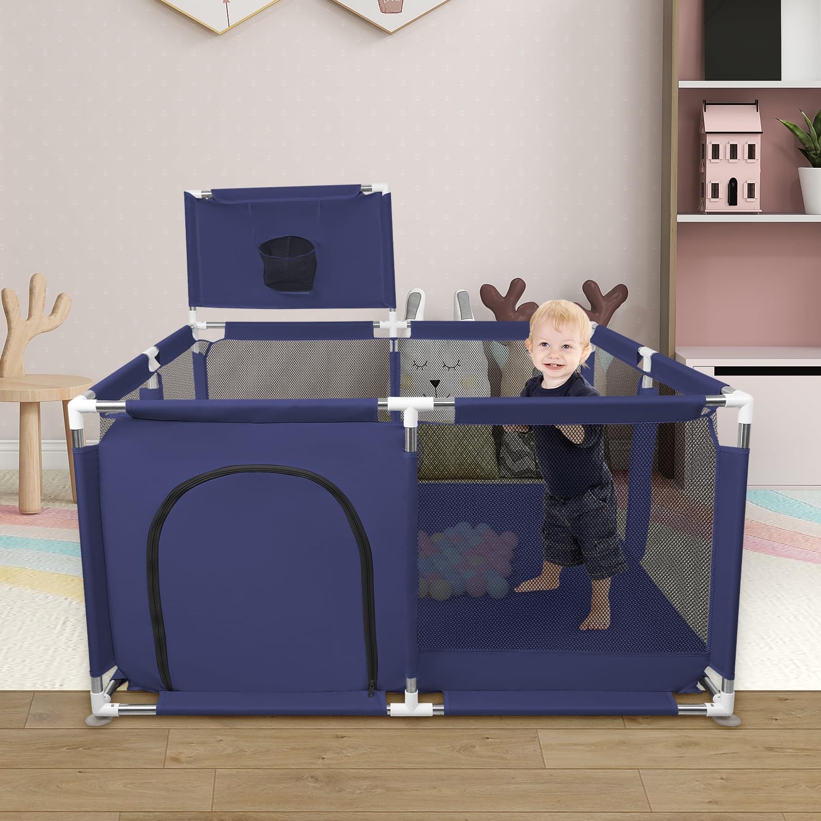 Box compatto per bambini, con 50 palline + 4 piastre di aspirazione, box e stalle con rete traspirante, da 0 a 48 mesi