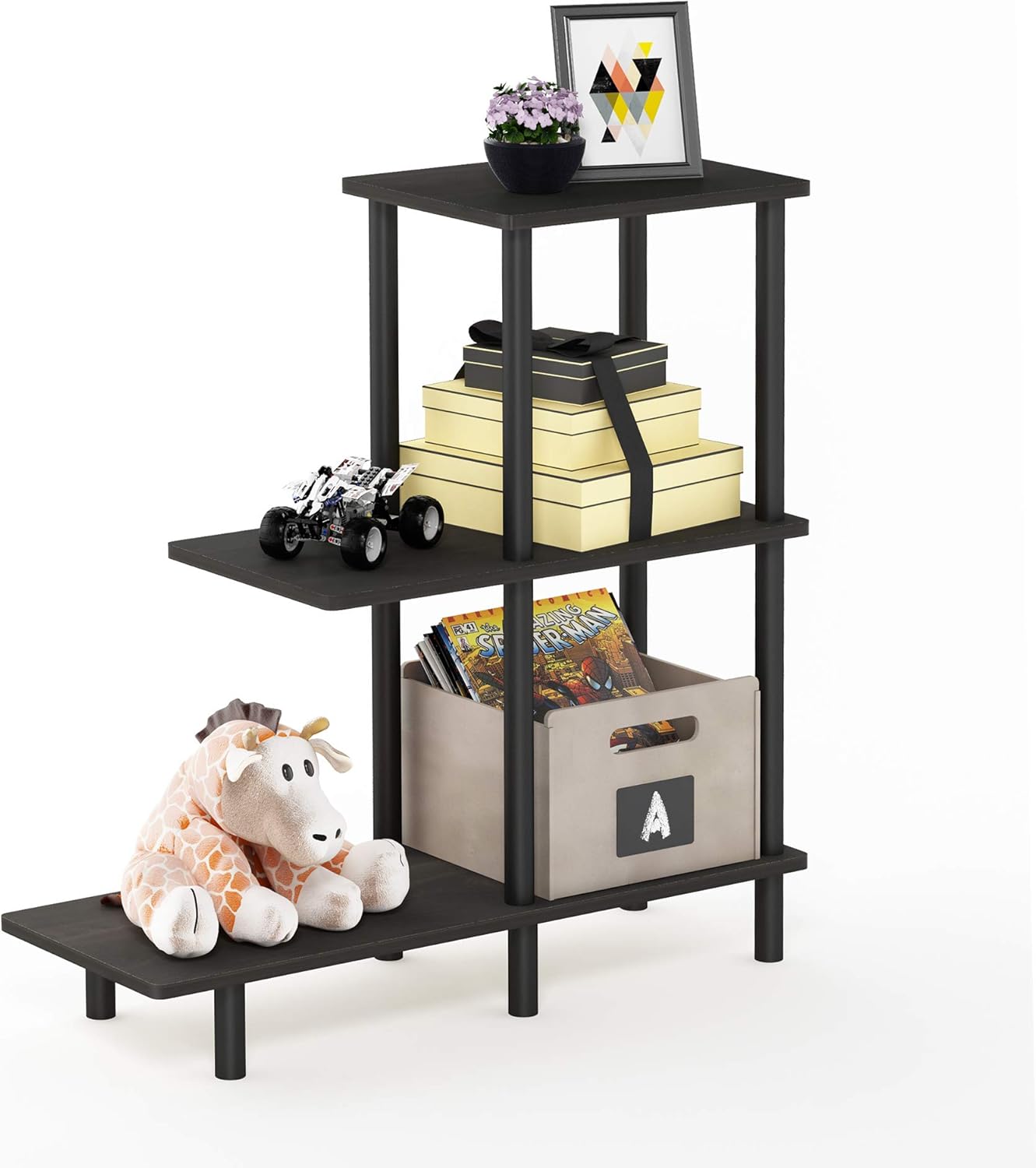 Furinno Turn-N-Tube 3-Tier Sofa Side Table, Espresso/Black, 31.5 in x 11.61 in x 25.63 in