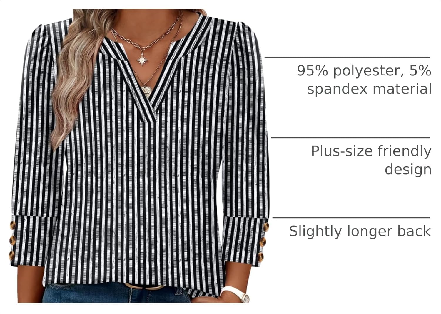 WIHOLL 3/4 Length Sleeve Womens Tops with Button Cuffs Dressy Casual V Neck Summer Outfits Early Fall Fashion Spring Clothes image 4