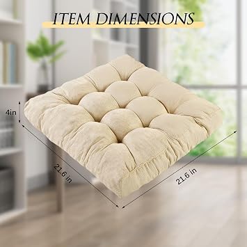 Meditation Floor Cushions Set of 2, Thickened Floor Pillow for Adults, Large Square Pillows Seat Cushion for Tatami Living Room Yoga, Memory Sponge Block Added, 22x22 Inch, Beige