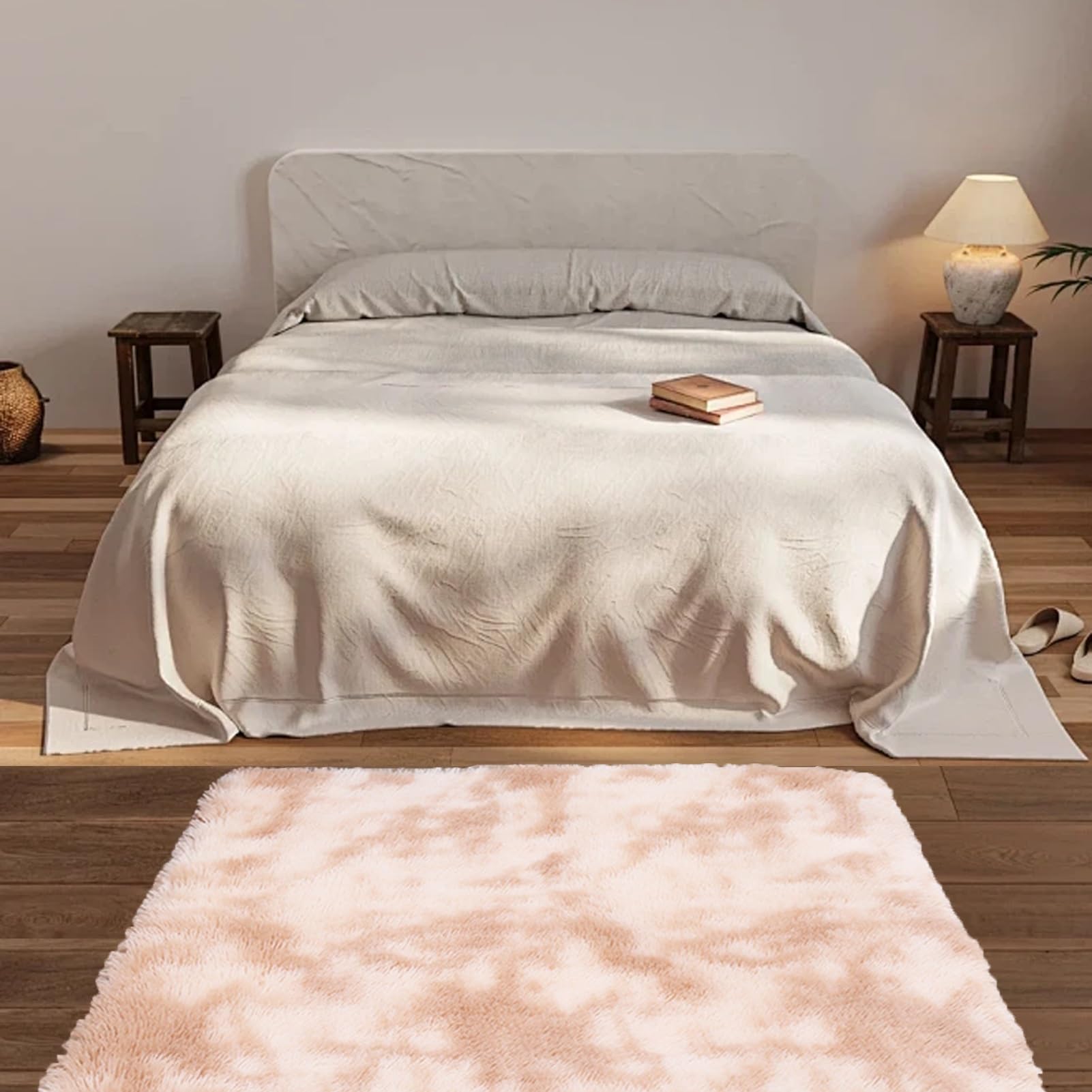 GOUTUI Alfombra de Pelo Largo para Dormitorio 200 x 300 cm Suave Al Tacto Alfombras Suaves y Mullidas Decoraciones Interiores para Habitación Infantil Dormitorio, Beige