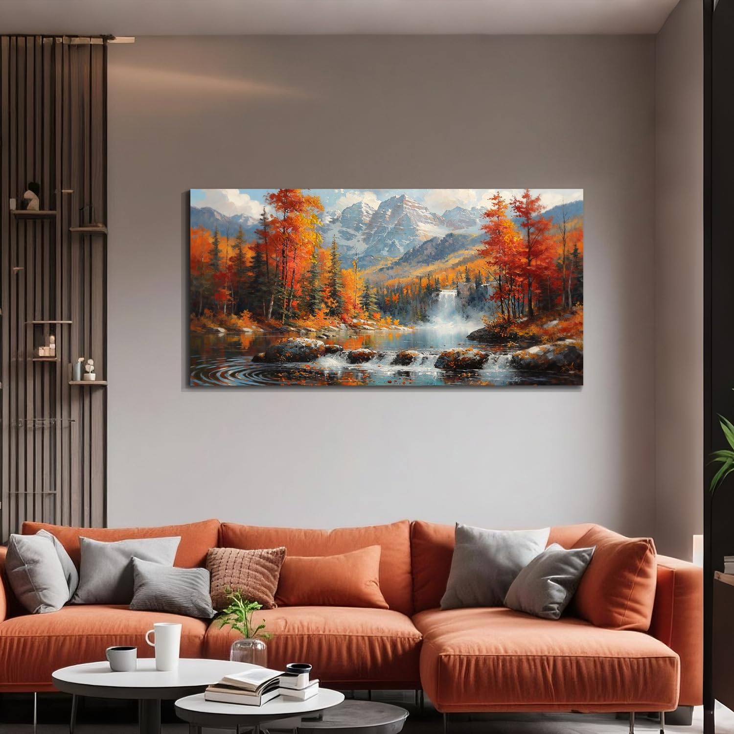 Acocifi Landscape Canvas Wall Art 40"x20" for Living Room, Nature Forest Tree Mountain Scenery Painting, Waterfall Picture, Textured Artwork for Bedroom Office Dining Room Home Office Wall Decor