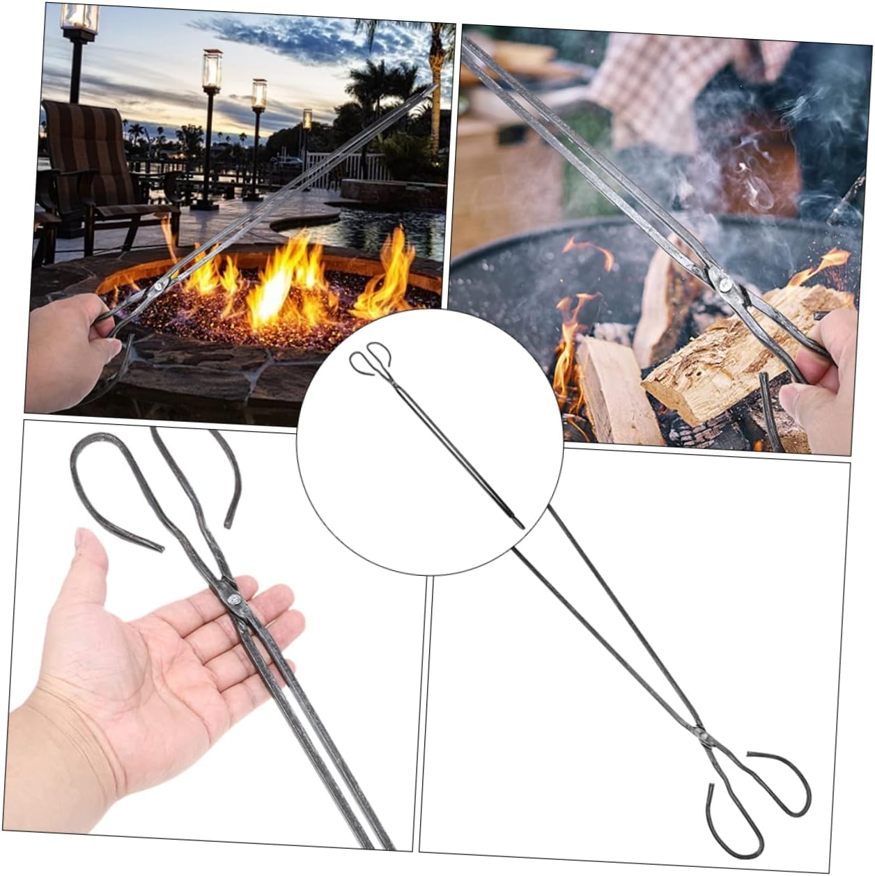 2 Pcs Extended Fireplace Tongs Iron Heat Resistant Long Handle