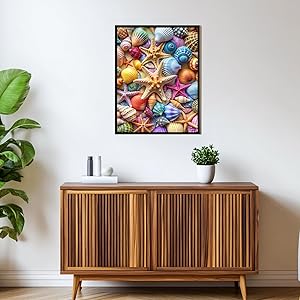 xcemhil Seashell Diamond Painting, Beach Diamond Painting for Adults, Seashell Diamond Art 5D Full Drill Gem Art for Gift and Home Wall Decor 12x16 inch