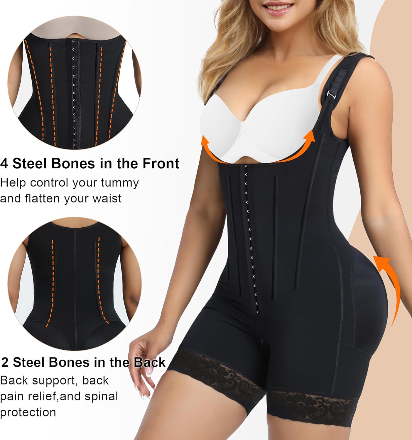 SHAPERX Women's Fajas Colombianas Tummy Control Shapewear Postpartum Butt Lifting Body Shaper with Boned Support - Image 3