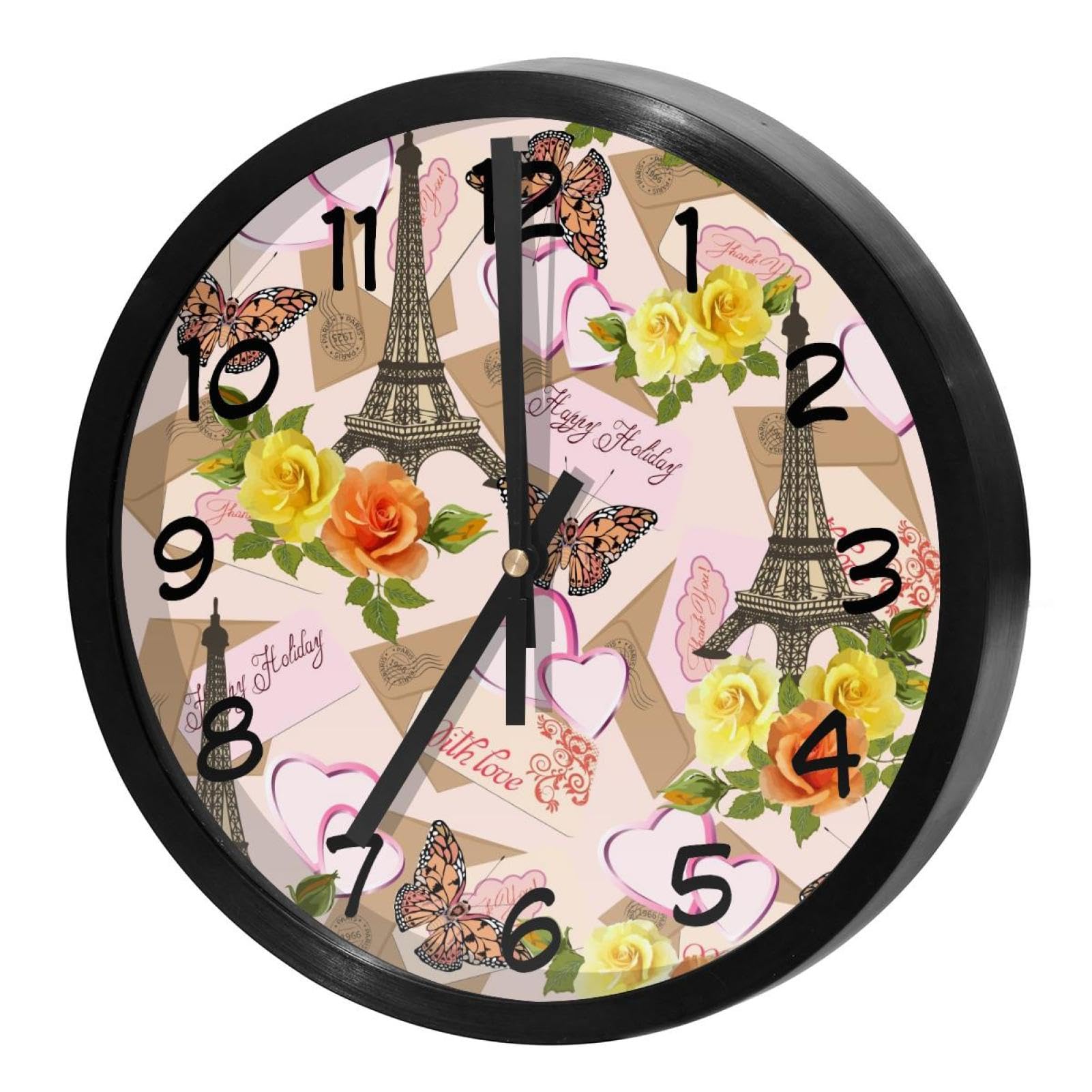 Horloge murale silencieuse à quartz fleurie pour cuisine et bureau