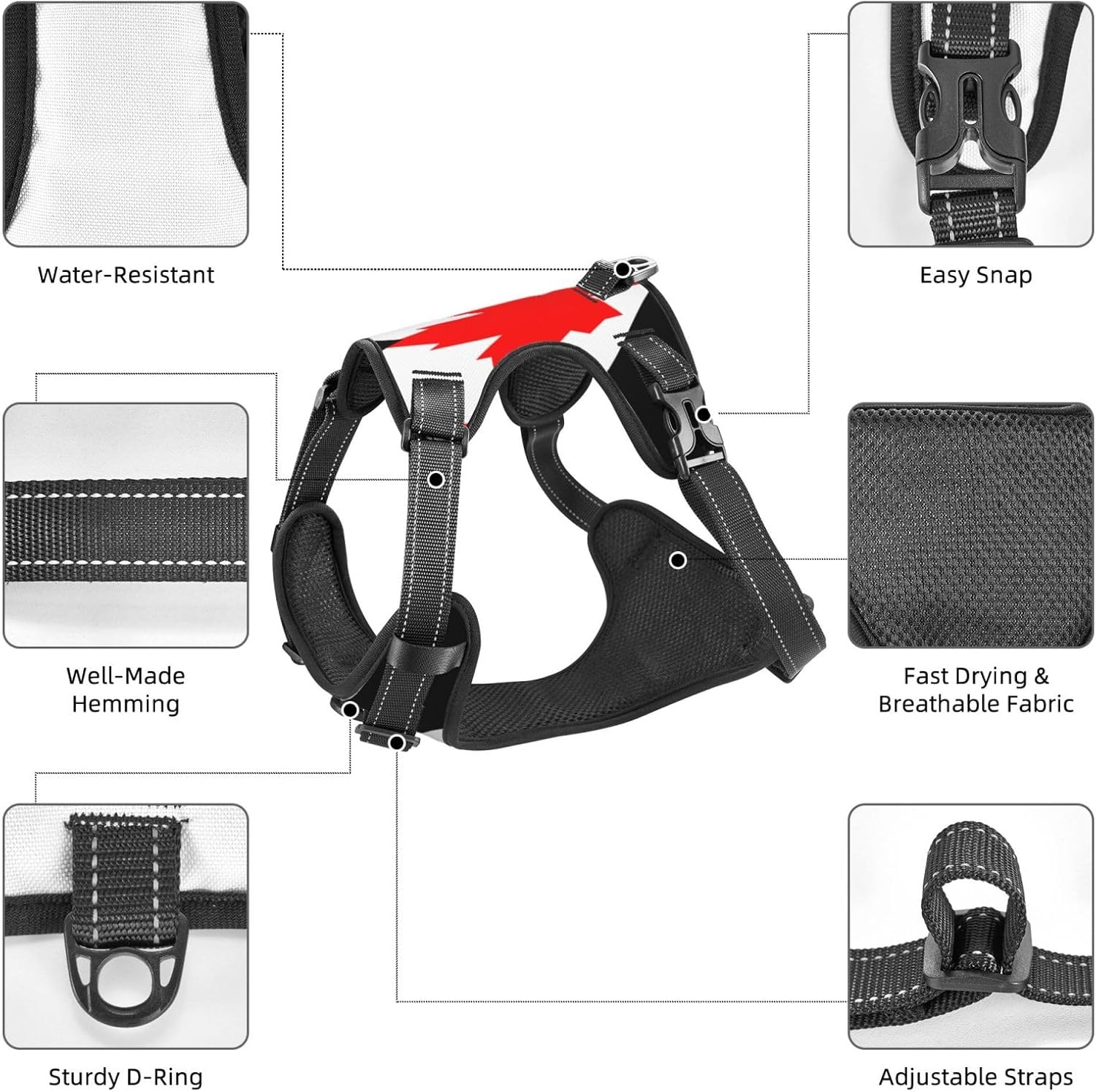Love Canadian Flag No Pull Dog Vest Harness for Small Medium Large Dog Puppy Pets Cats Outdoor Walking