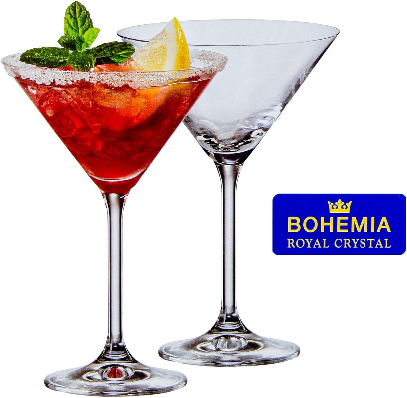 DRW Set of 6 Bohemian Glass Martini Glasses, 210 ml, Transparent, 12 x 12 x 17.5 cm