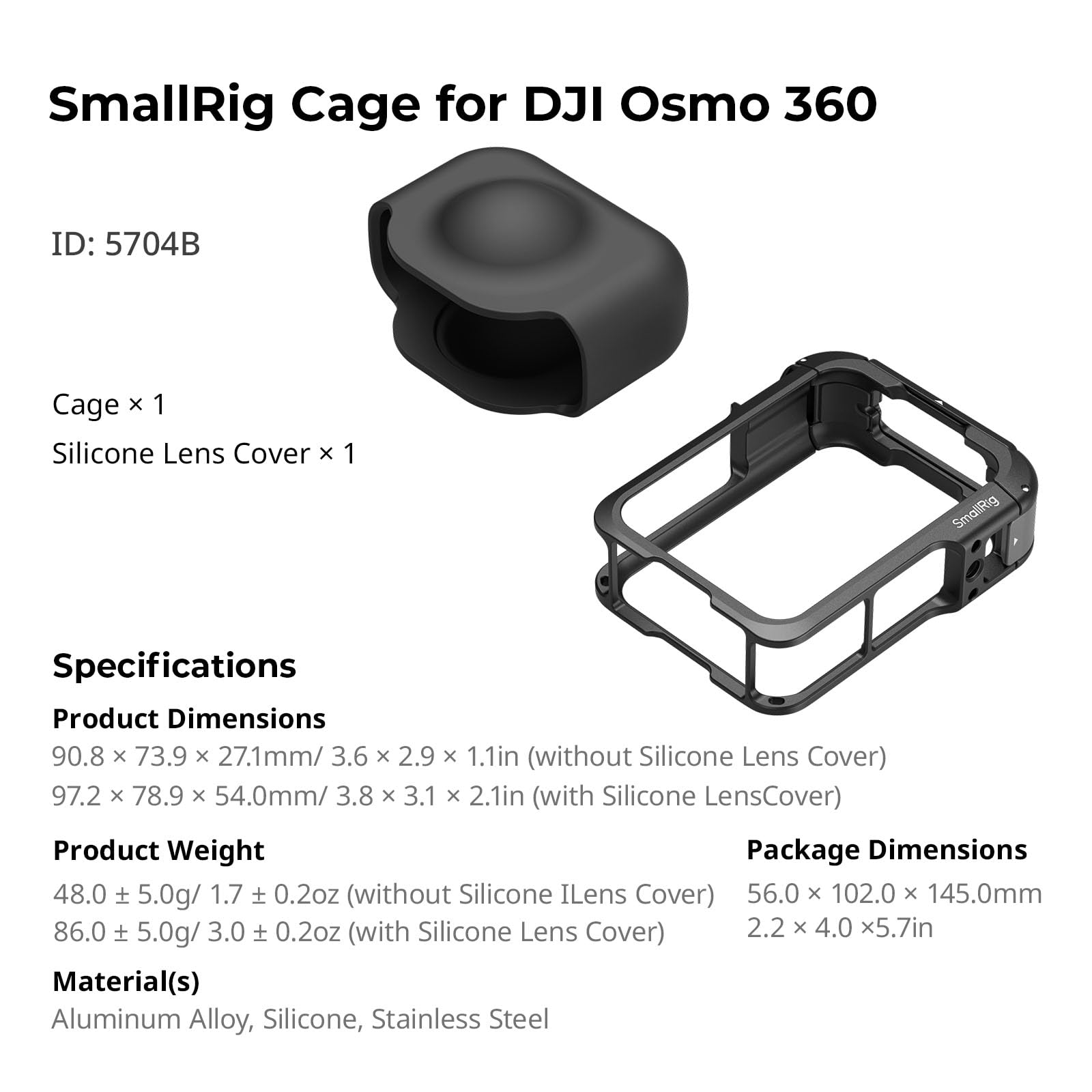SMALLRIG Jaula para dji Osmo 360 - Marco Protector de Aluminio, Carcasa de Expansión para OSMO 360-5704B