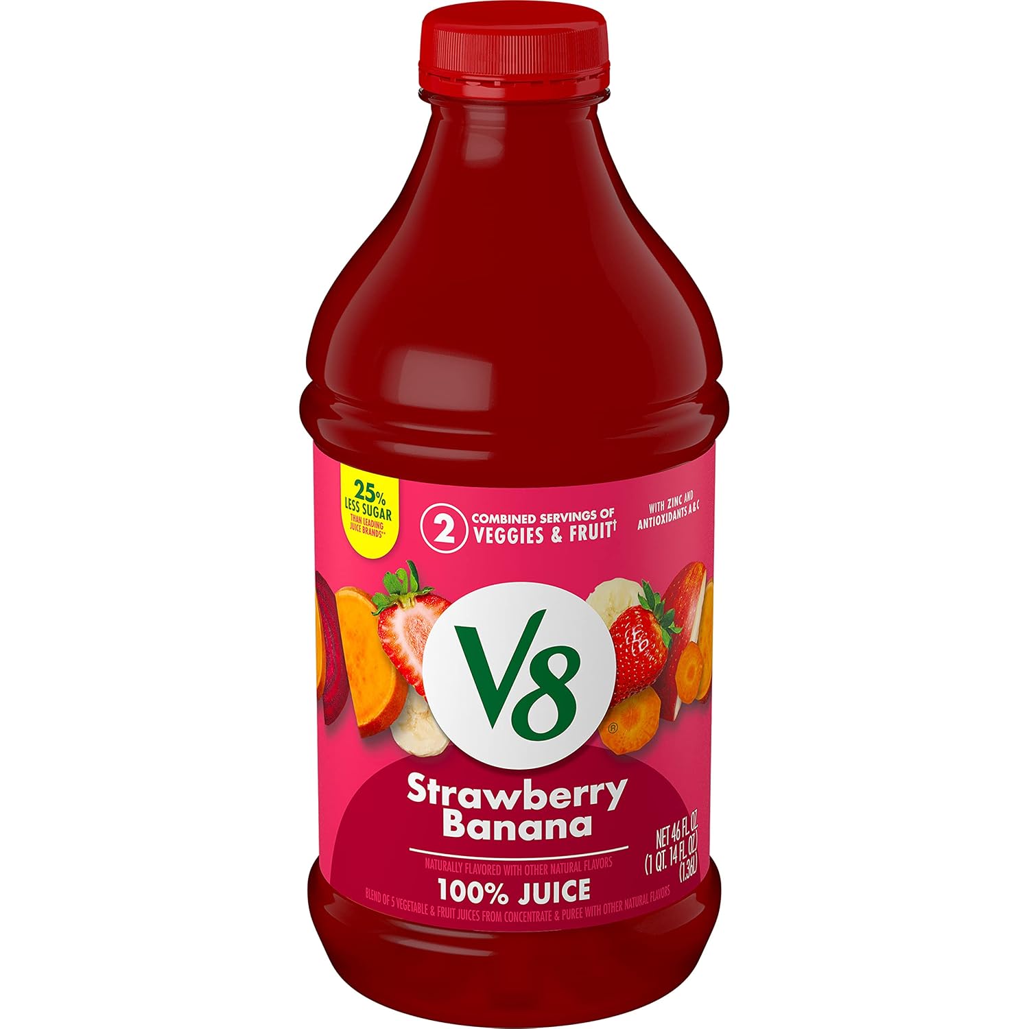 V8 Blends 100% Juice Strawberry Banana Juice, Fruit and Vegetable Juice Blend, 46 Fl Oz Bottle