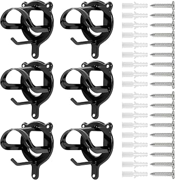 6 Pack Horse Bridle Rack Bracket Hooks Metal Halter Hanger with Tubes and Screws, Heavy-Duty Tack Storage Holder for Horse Barn, Stable, and Tack Room Organization Black