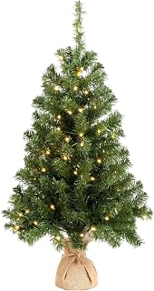 VINGLI 3ft Green Mini Artificial Christmas Tree with 150 Branches Tips, Pre-lit Design, Tabletop Xmas Tree for Christmas Party and Home Indoor Decoration Battery Operated