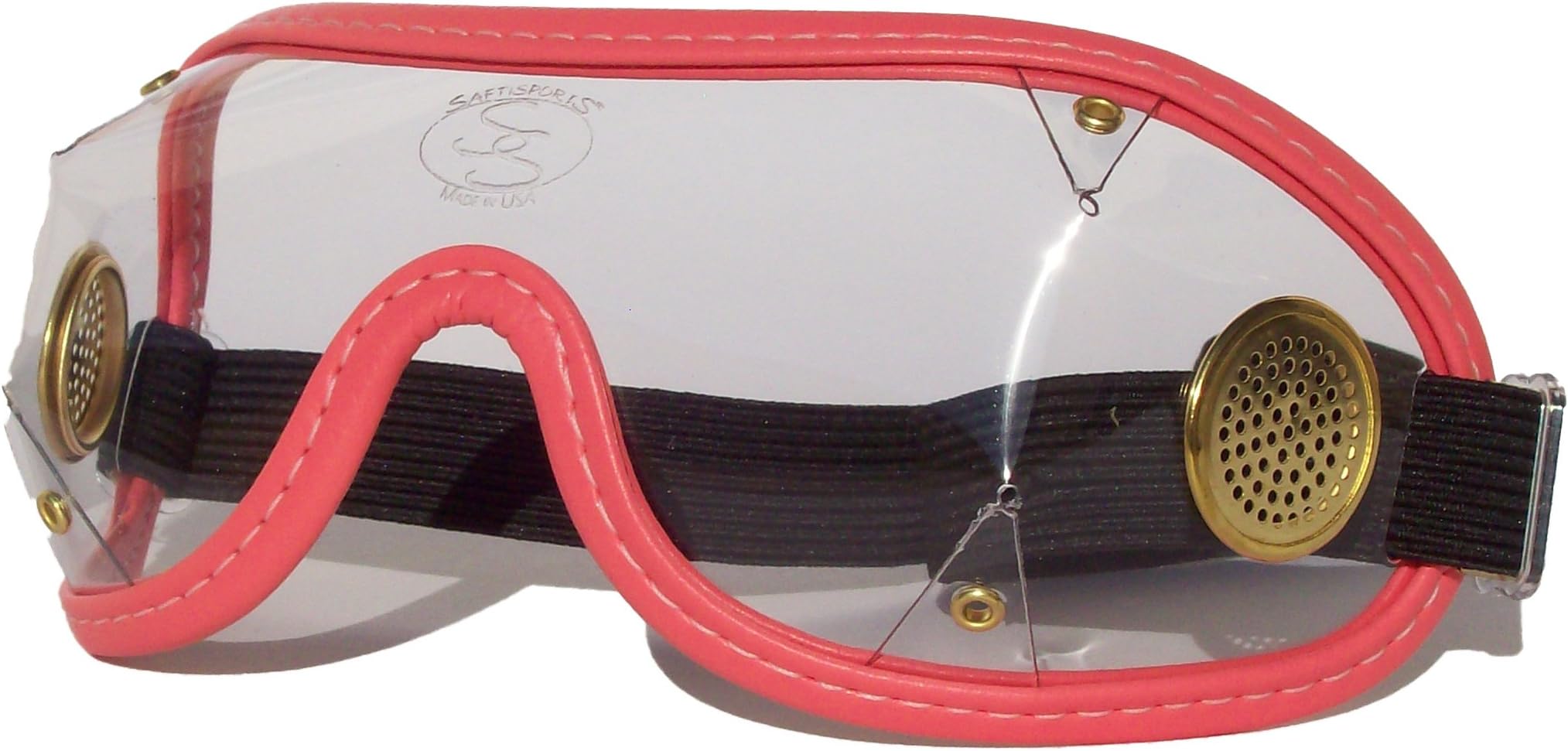 Wide Band Horse Racing Jockey National Hunt Point to Point Goggles with Brass Vents (Pink, Clear)