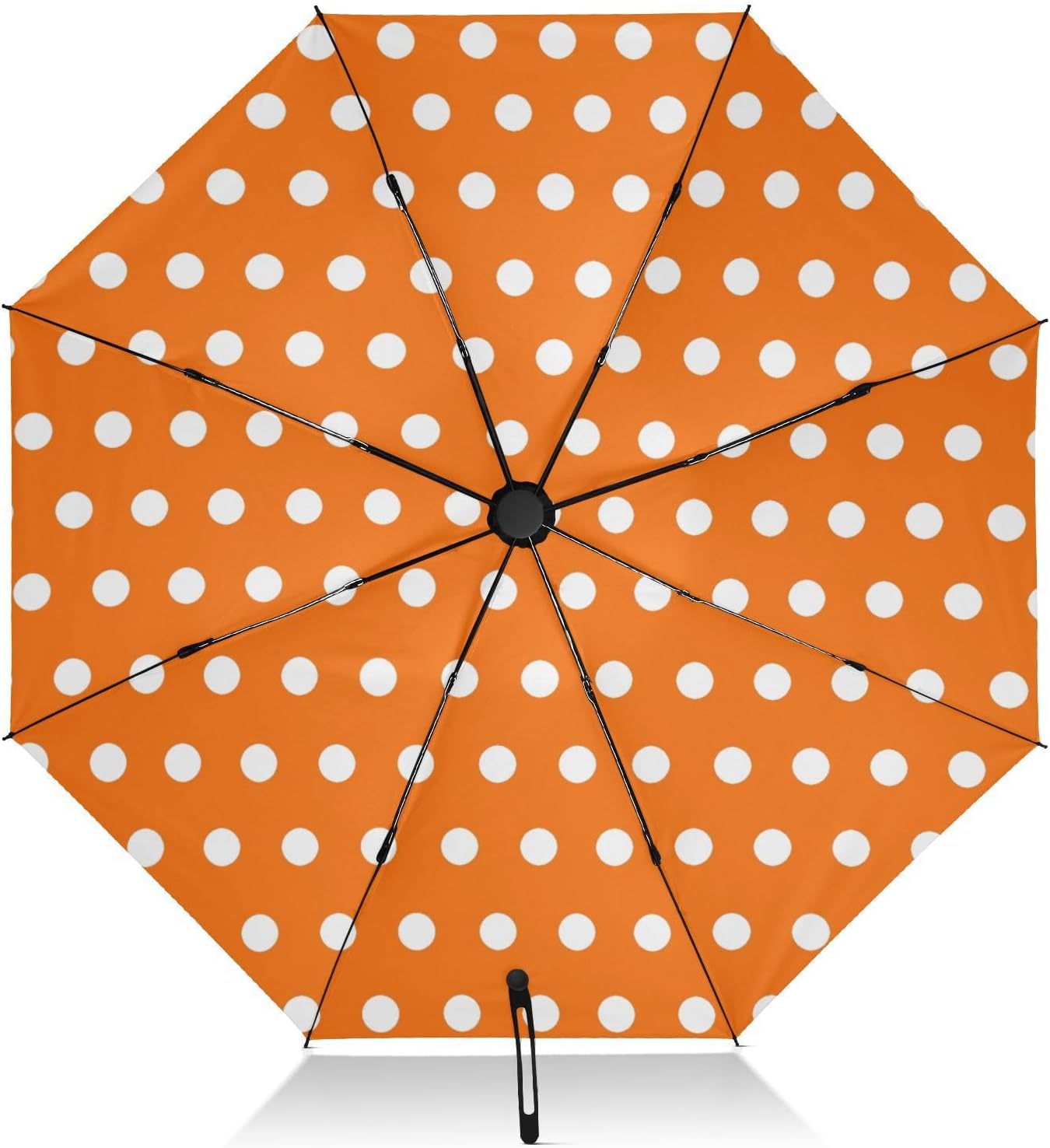 Automatic Folding Umbrella for Rain, Polka Dots White Orange Travel Umbrella UV Protection Large Windproof Inverted Umbrella with Cover Bag, 8 Ribs
