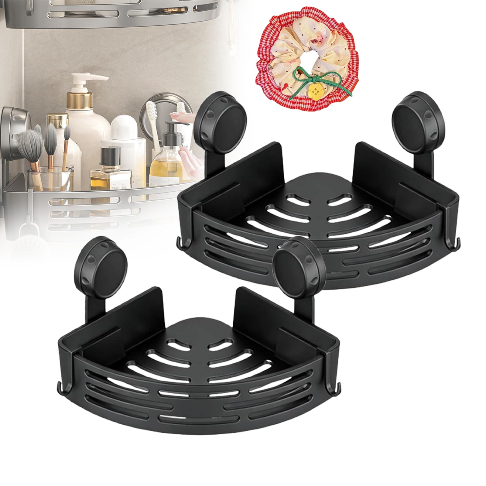lfjfaecx Triangle Suction Cup Shower Caddy 2026 Upgraded Corner Shower Caddy Suction Cup No-Drill Bathroom Corner Shelf Aluminum