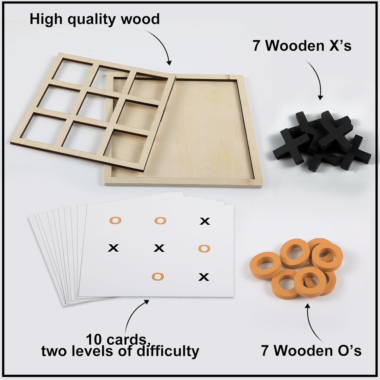 Seenelling Jumbo Wooden Tic Tac Toe Game Dementia Activities for Alzheimers Seniors with Matching and Puzzle Templates XO Chess Board Game for Elderly Engaging Table Decor (Black, Orange)