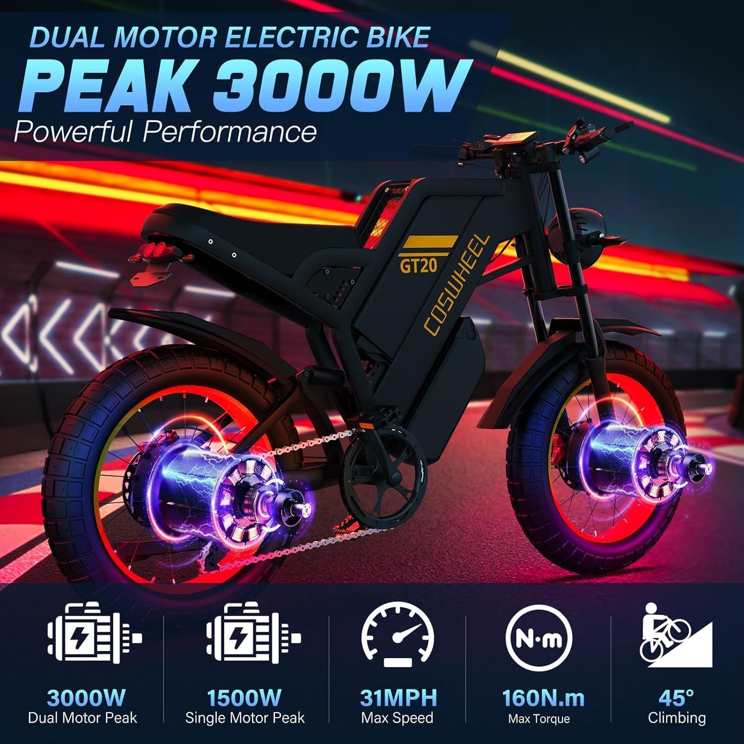 JVV 48V Electric Dirt Bike for Teens & Adults, 37 MPH Top Speed | 3000W Off-Road Pit Bike | High-Performance Electric Mountain Bike with Hydraulic Brakes, Full Suspension, 20Ah Battery