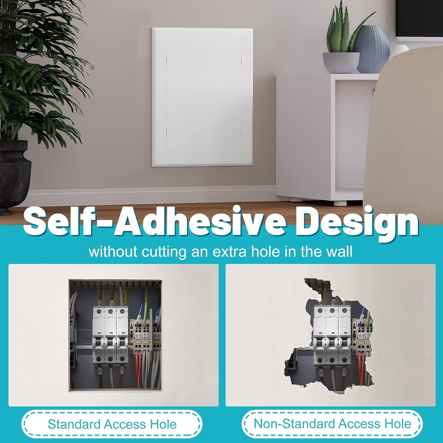 8" x 12" Self-Adhesive Wall Access Panel, White, ABS Plastic, Modern Style, Easy Install, Paintable, Wall & Ceiling Hole Cover for Plumbing, Electrical Cables, Wiring
