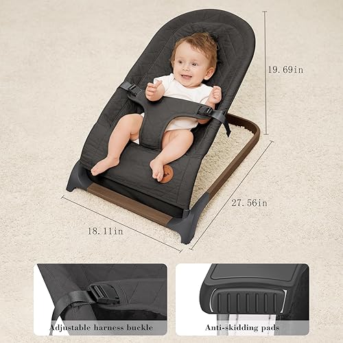 Miniatura 5 de ANGELBLISS Bouncer para bebés, asiento inflable portátil para bebés, asiento hinchable para bebés con tela de malla, vibraciones naturales (rosa