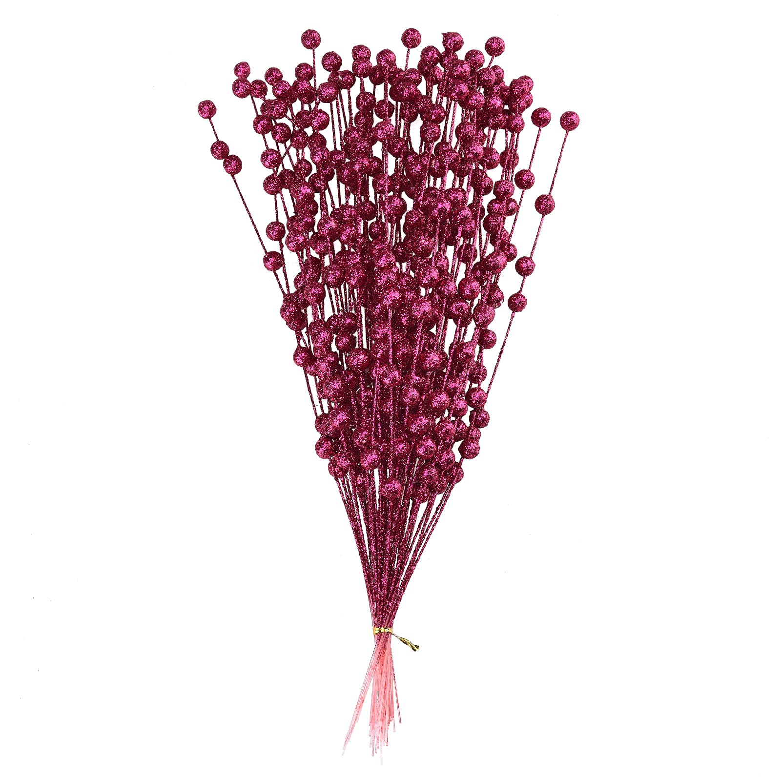 Marooma 100PCS Rose Red Christmas Glitter Berries Stems, 15.7inch Artificial Glitter Berry Stems Fake Christmas Picks Glitter Sticks Artificial Fruit Berry Picks for Xmas Tree Ornament - Rose Red