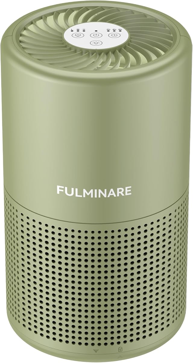 FULMINARE Air Purifiers for Home Bedroom H13 HEPA Air Filter | 360° Intake for Pet Hair, Smoke, Odors , 3 Speeds, Timer, 24dB, Small Mini Air Purifier with Night Light, Sage Green